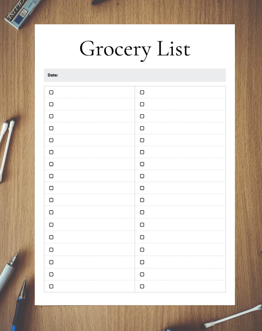 Minimalist Grocery List PDF - Editable Shopping Template