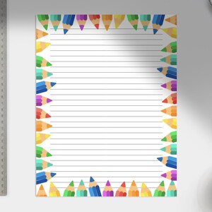 Matite da colorare per la scuola, carta da lettere stampabile/carta da lettere digitale da scaricare/download immediato/formato lettera USA/set di cancelleria scaricabile da 5