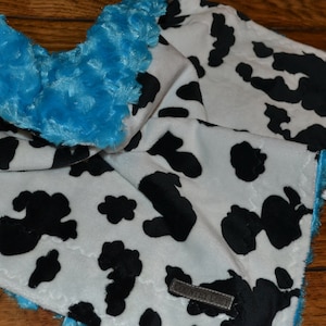 Western Baby SECURITY BLANKET/LOVEY Black White Cow print Turquoise Minky