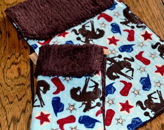 Western Baby Burp Cloth washcloth set Chenille Rodeo Rider Riley Blake