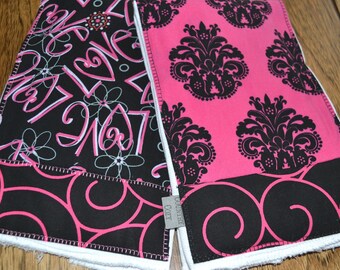 Pink and Black Baby Burp Cloths Set of 2