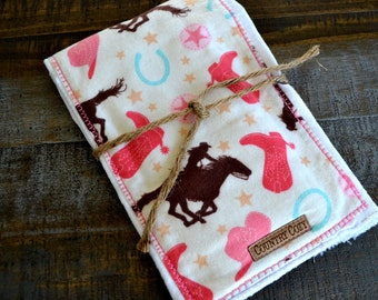 Western Cowgirl Burp Cloth Riley Blake Round Up Flannel Diaper