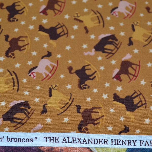 Western Horse Cotton Fabric 33 inch listing Alexander Henry Rockin Broncos