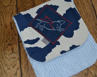 Western burp cloth Cow Print Embroidered chenille