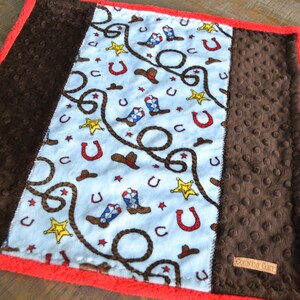 Western Baby SECURITY BLANKET/LOVEY Blue Brown Red Minky