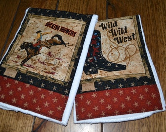 Western Cowboy Burp Cloths Set of 2  black tan diapers