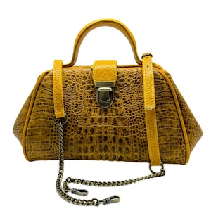 Yellow Leather Doctor Bag – Casual Custom Shoulder Bag for Women, Big Crossbody Satchel, Handmade Travel Gift, Luxury Birthday Clutch