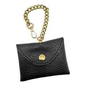 Carteira pequena de couro preta com porta-moedas – Mini bolsa feita à mão com corrente – Carteira com chaveiro para mulheres – Presente fofo para ela, irmã, namorada