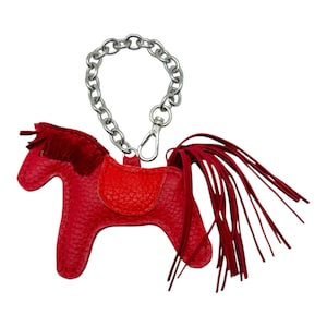 Red Horse Keychain Charm - Leather Purse Accessory - Handmade Bag Charm - Cute Animal Backpack Charm - Gift for Horse Lover or Daughter