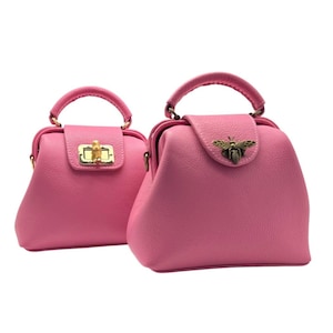 Sac de médecin en cuir rose pour femme - pochette bandoulière de luxe faite main - sac boîte papillon - joli sac à main à bandoulière - sac à main cadeau personnalisé pour elle