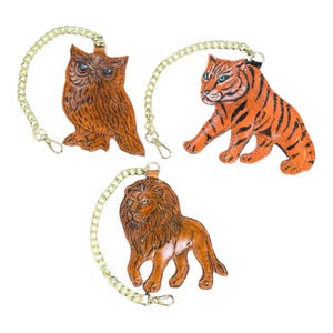 Charm de sac hibou tigre lion • Porte-clés personnalisé • Cadeau pour femme fille et soeur • Porte-monnaie en cuir • Accessoire personnalisé marron porte-bonheur