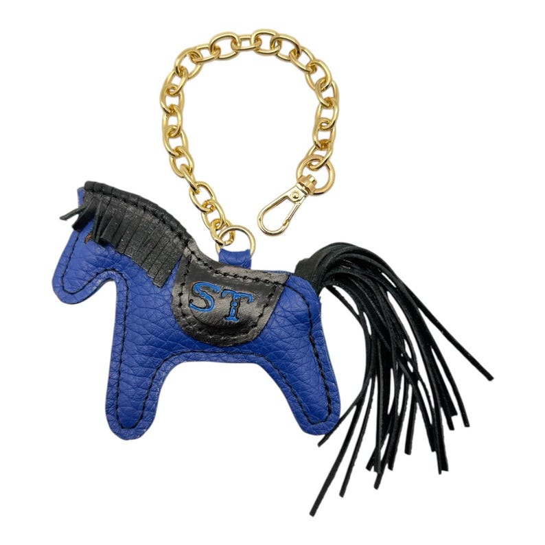 Adorno de cuero con forma de caballo para bolso – Adorno artesanal para bolso, adorno de caballo de la suerte, regalo para novia, regalo del Día de la Madre, accesorios de cuero y llavero Azul