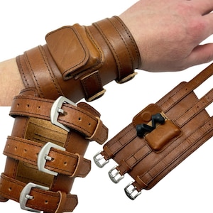 Pulsera de cuero para hombre con bolsillo: billetera ajustable para la muñeca, accesorios de viaje, armadura de cuero personalizada, joyería única para hombre, regalo para novio