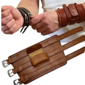 Brazalete ancho de cuero para hombre ajustable con bolsillo, regalo de armadura hecho a mano para él, billetera de pulsera, joyería personalizada, accesorios de viaje