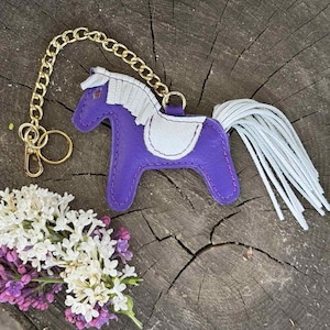 Lilac Leather Horse Bag Charm – Cute Keychain, Handbag Accessory, Custom Gift for Her, Girlfriend, or Women – Personalized Gift
