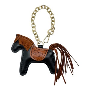 Adorno de cuero con forma de caballo para bolso – Adorno artesanal para bolso, adorno de caballo de la suerte, regalo para novia, regalo del Día de la Madre, accesorios de cuero y llavero Black/Brown