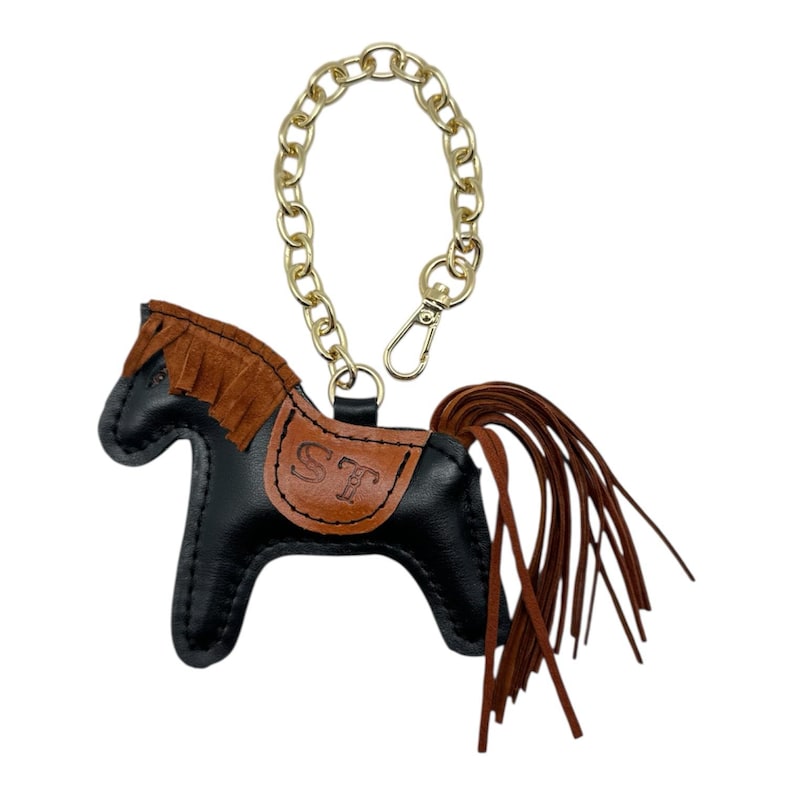 Adorno de cuero con forma de caballo para bolso – Adorno artesanal para bolso, adorno de caballo de la suerte, regalo para novia, regalo del Día de la Madre, accesorios de cuero y llavero Black/Brown