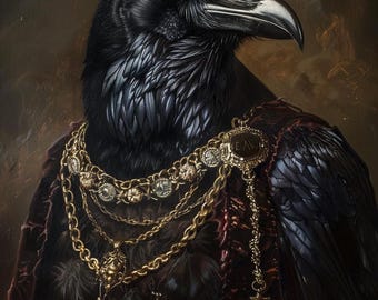 Conjunto de arte mural de aves de la Corte Real: Retratos de animales de estilo victoriano aristocrático | Decoración Dark Academia | Descarga digital