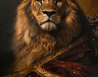 Conjunto de 5 retratos de animales barrocos: león, cisne, pantera, ciervo y caballo. Arte mural renacentista. Descarga digital. Arte mural de lujo.