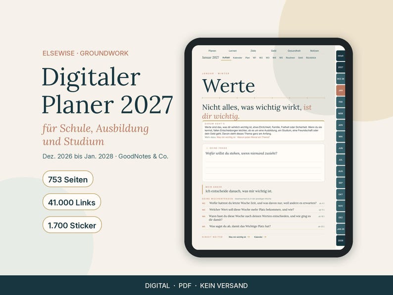 GoodNotes対応デジタルプランナー2027（ドイツ語版）、学校、研修、大学、連携機能付き、ステッカー1700枚 画像 1