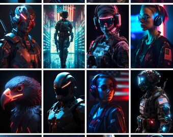 Paquete de más de 35 fondos de pantalla Cyberpunk x USA: fondos digitales para PC y dispositivos móviles | Arte de los juegos | Estrellas y rayas | Descarga instantánea