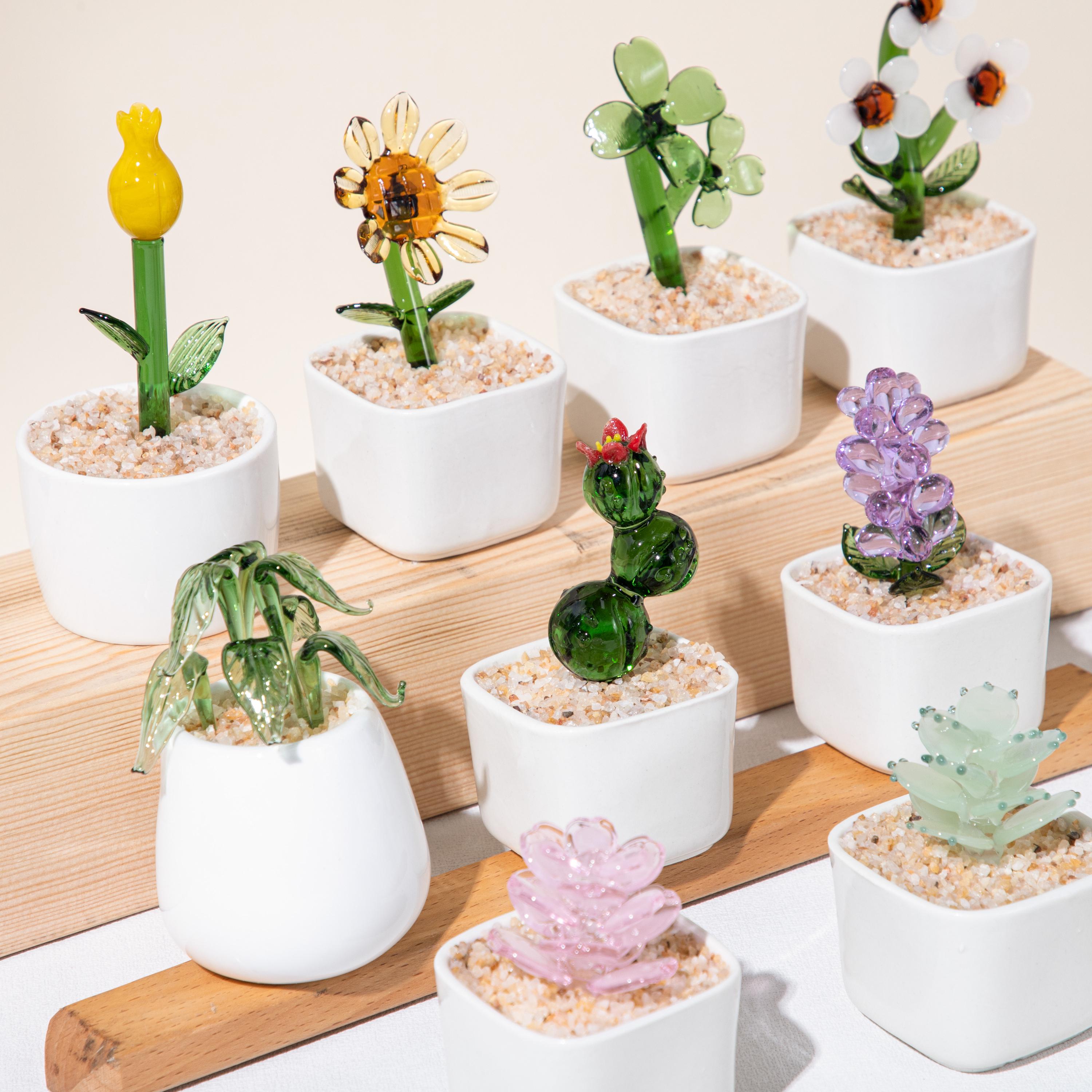 Handmade Glass Succulents, Glass Potted Plants, Glass Flowers, Cactus Lover, Glass Flowers for Desk,Stained glass,farewell gift for coworker