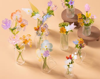 Mini Glass Flower Decor, Handmade Birth Month Flowers,tulip,Daisy,Lily,Mini Glass Plant,Birthday gift,Unique Gifts for her,Graduation Gifts