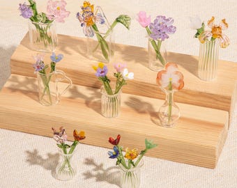 Mini Glass Flower Decor, Handmade Birth Month Flowers,tulip,Daisy,Lily,Mini Glass Plant,Birthday gift,Unique Gifts for her,Graduation Gifts