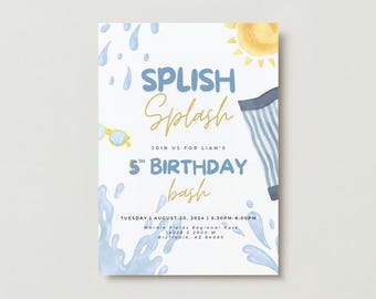 Splish Splash Birthday Invitation, Summer Water Party