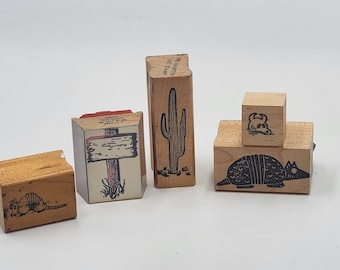 Western Cactus Armadillo Sign Post Cow skull Rubber Stamp set