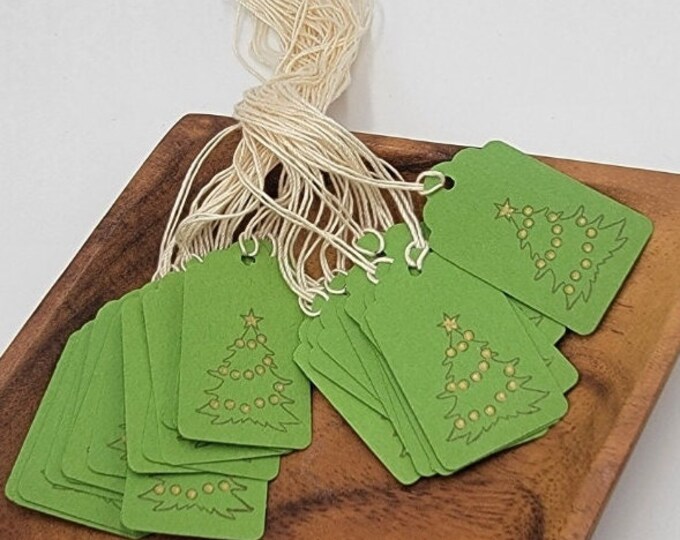 15 Christmas Tree Small Gift Tags Hand Stamped Gold Accents Etsy