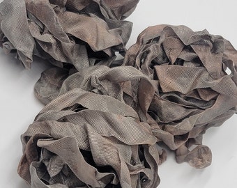 Antique Hardware Gray Shabby Chic Vintage Rustic RIBBON crinkled seam binding - 4 yards Rayon