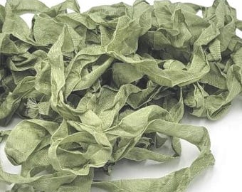 Seriously Sage Green Chic RIBBON crinkled seam binding Rayon autumn color