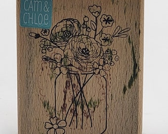 Mason Jar Flowers Bouquet Wildflowers daisy Rubber Stamp Springtime