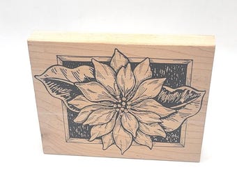 Large Poinsettia Flower Christmas Winter Plant Rubber Stamp Card Front