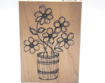 Hero Arts Doodle Daisy Bucket flowers Rubber Stamp