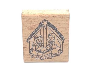 Christmas Baby Jesus Nativity Holy Family Christ Child Bethlehem manger blessed Star Rubber Stamp