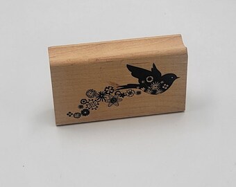 Ornate Dove Solid Flourish Pattern Flowers Floral Bird Rubber Stamp