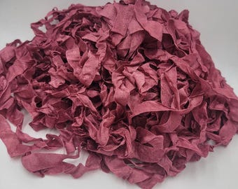 Dark Dusty Rose Pink Shabby Chic RIBBON crinkled seam binding - 4 yards Rayon burgundy