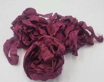 Rich Wine Burgundy Shabby Chic Vintage Rustic RIBBON crinkled style seam binding - 4 yards Rayon