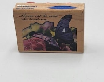 Watercolor Butterfly flowers  bug wings Rubber Stamp french saying