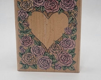 Romantic ROSES HEART FRAME Rubber Stamp