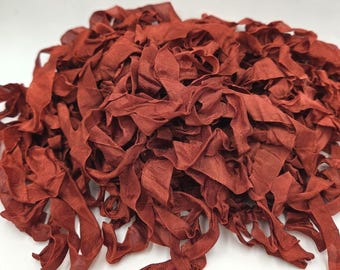 Dark Autumn Orange Red Shabby Chic Vintage Rustic RIBBON crinkled style seam binding - 4 yards Rayon