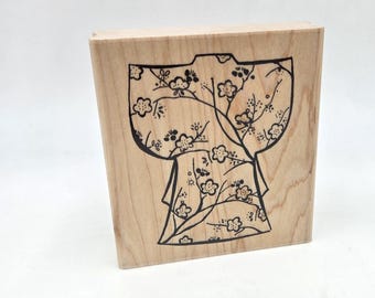 Asian Cherry Blossom Traditional Japanese Kimono Robe Rubber Stamp Oriental