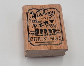 Wishing you a Very Merry Christmas Rubber Stamp tag label Holiday saying