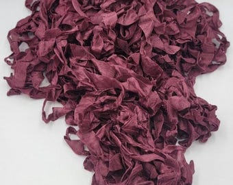 Deep Dark Burgundy Shabby Vintage RIBBON crinkled seam binding Rayon 4 yards Christmas Valentines Red