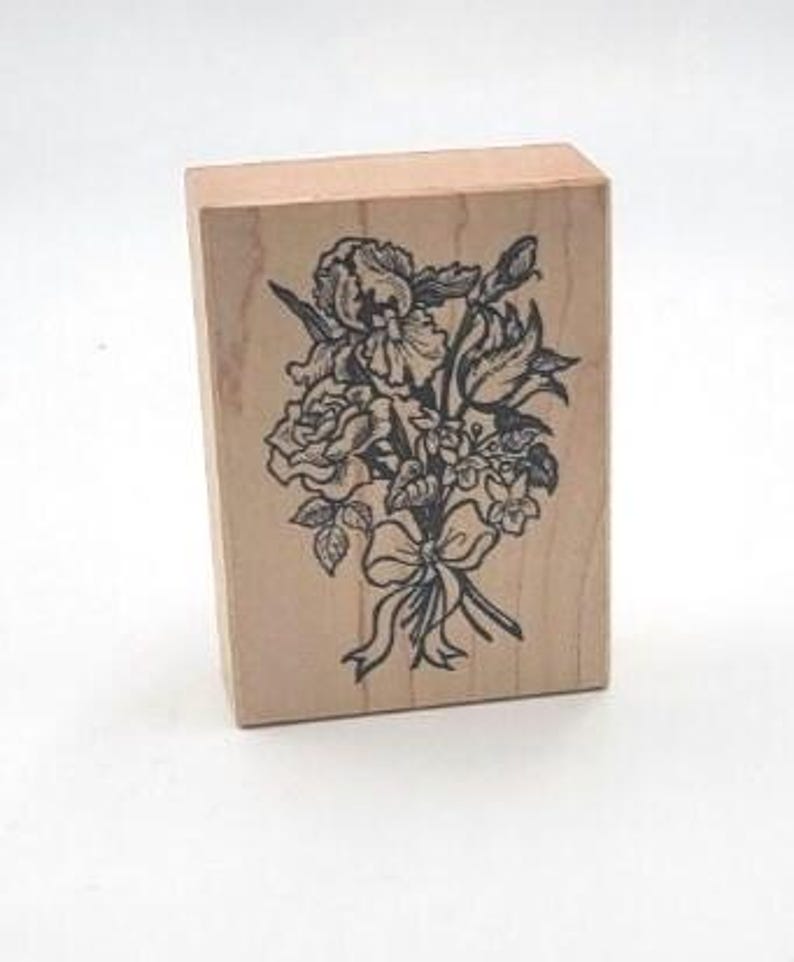 Flower Bouquet Iris Rose Bow Botanical PSX Rubber Stamp - Etsy