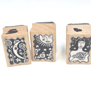 Sun Moon Rose Goddess Woman Scalloped Rubber Stamp set