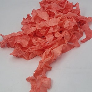 Coral Rose orange pink Shabby Rustic RIBBON crinkled vintage seam binding - 4 yards Rayon