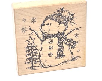PSX Snowbear Snowflakes Tree with star snowman Winter Christmas Rubber Stamp